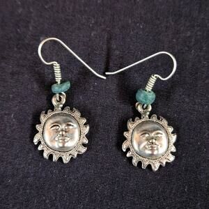 Sun with Face Sivler Earrings Dangle Boho Hippie